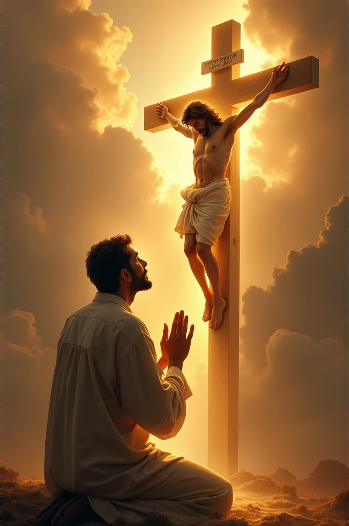 arafed image of a man kneeling down with a cross, jesus, jesus christ, thanks, thank you, beautiful image ever created, jesus on cross, thank you very much, jesus on the cross, beautiful!!!, by Francis Helps, very beautiful masterpiece, wonderful masterpiece, christalized, praying, beautiful masterpiece, awesome, jesus of nazareth, blessed