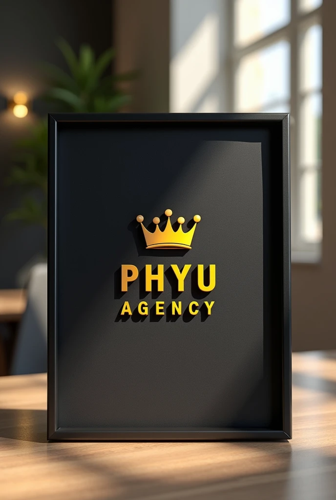 PHYU AGENCY and Golden crown logo A black 4×2 photo frame in between