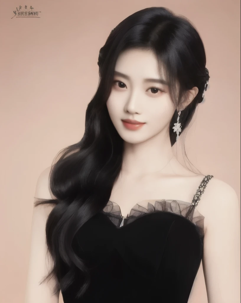 jujingyi, 1girl, solo, long hair, looking at viewer, black hair, black dress, upper body, 