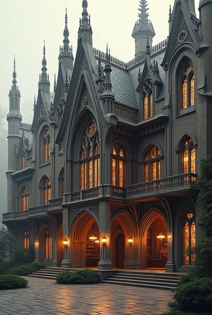 Gothic design club ideas - architectural plan - roof plan - corner perspective - main facade - side facade - interior facade