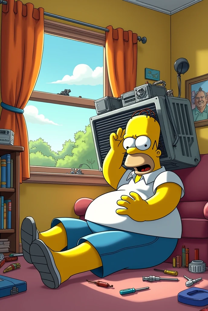 Homer Simpson fixing air conditioning 