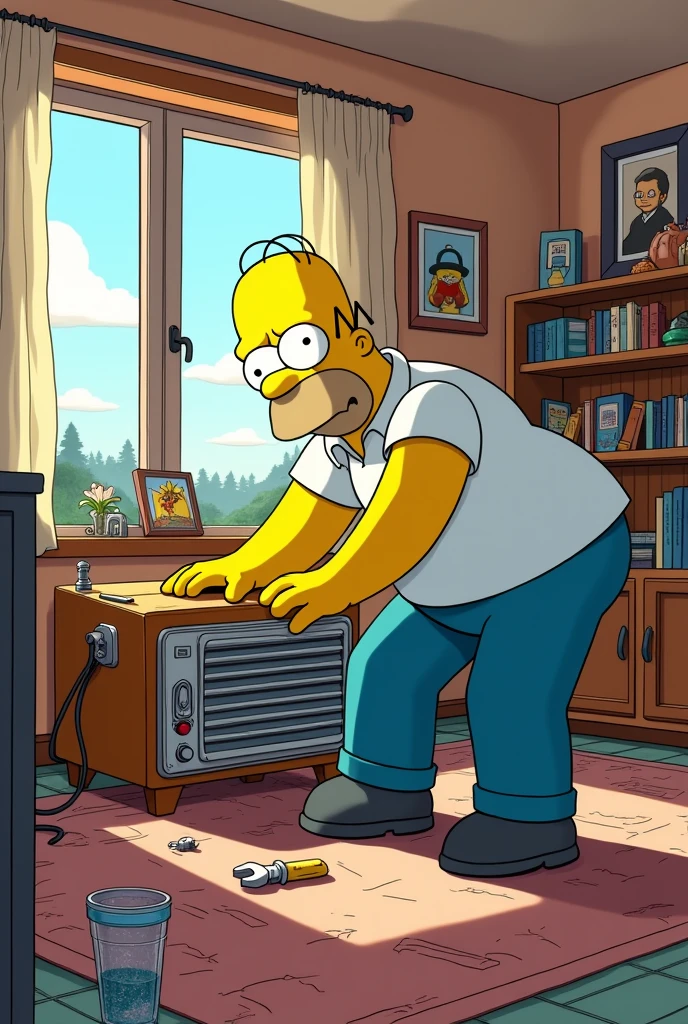 Homer Simpson fixing an air conditioner