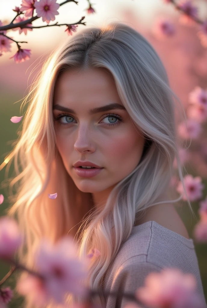 photo d une femme aux yeux bleu, with gray and pink hair