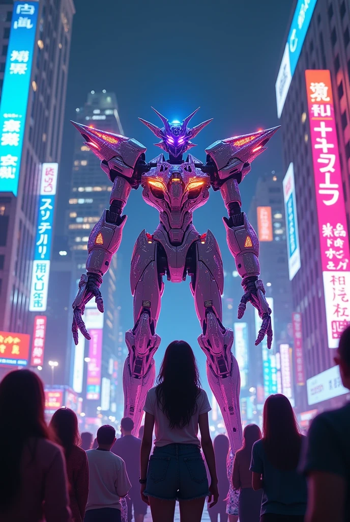 ((work of art, best qualityer)),illustration,ultra detailed 8k,photorrealistic,sharp focus,highy detailed,professional lighting,colorful details,iridescent colors BREAK extreme wide shot of an urban landscape,Ablaze,details Intricate,Shitu-mecha,1girl is standing in front of the audience