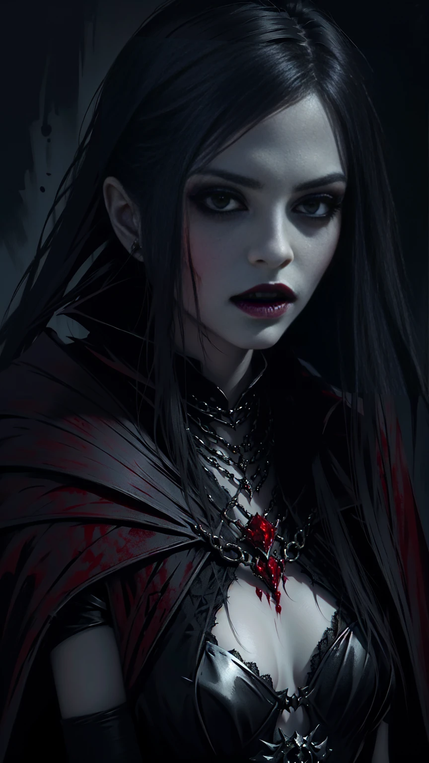 Mujer gótica con dripping blood de su boca, Beautiful vampire queen, vampire girl, gothic horror vibes, Beautiful female vampire queen, Art in the style of Guvez, Dark fantasy mixed with realism., androgynous vampire, gothic shoujo anime girl, gothic aesthetic, a vampire woman, gothic art style, vampire fashion, [Artedigital 4K]!，stick out your tongue，dripping blood