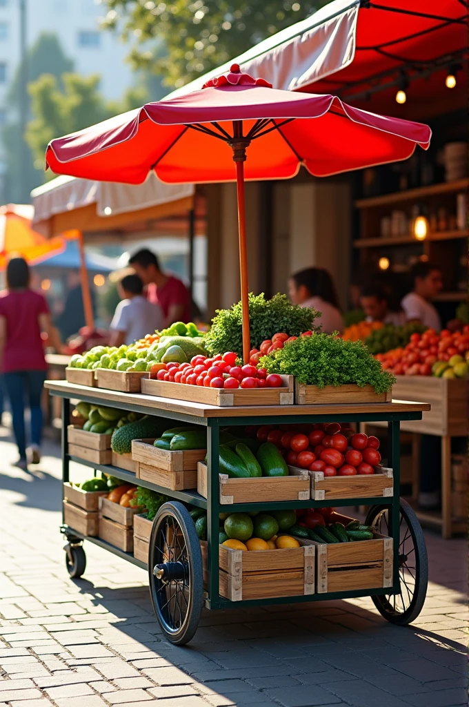 Make an acrylic vegetable cart with a metal frame, transparent drawers and awning