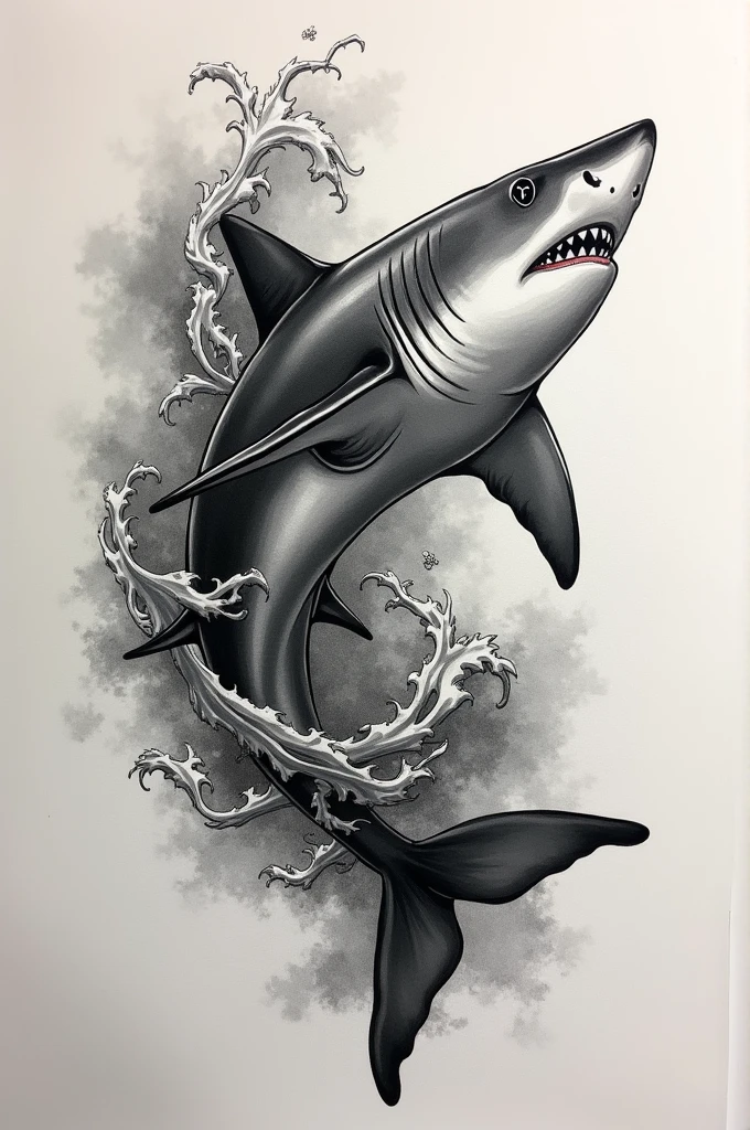 a blackword tattoo of a shark
