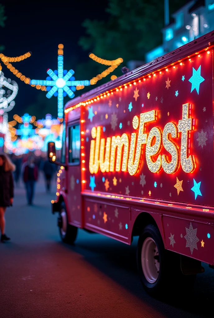 Truck full of lights with ilumifest written on the side