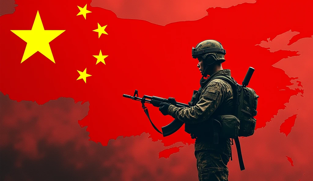 (The background is the entire,The map is red,On the left is the five-star red flag) (A Chinese man in camouflage uniform holding an AK47 submachine gun)(On the left side of the picture"If there is a war,Must return when summoned!",The font must be strong and powerful)(The whole picture looks very loving.)(Aspect ratio of 3:2)(The whole picture is very technological)