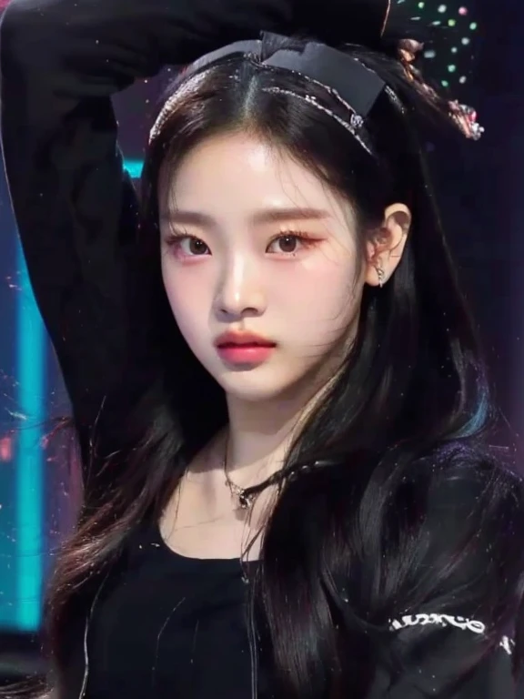 un primer plano de una persona con un micrófono en la mano, portrait of jossi de blackpink, jennie rosa negro, Jaeyeon Nam, jossi de blackpink, portrait of female ídolo coreano, Yanjun Chengt, inspired by Yanjun Cheng, ídolo coreano, Retrato del ídolo kpop, kda, jinyoung shin, gongbi, TaeJune Kim
