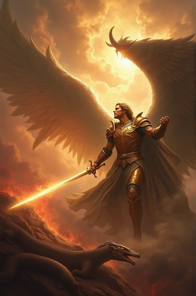 Image size 1280x720 The fall of the dragon, representation of Satan being defeated by Michael