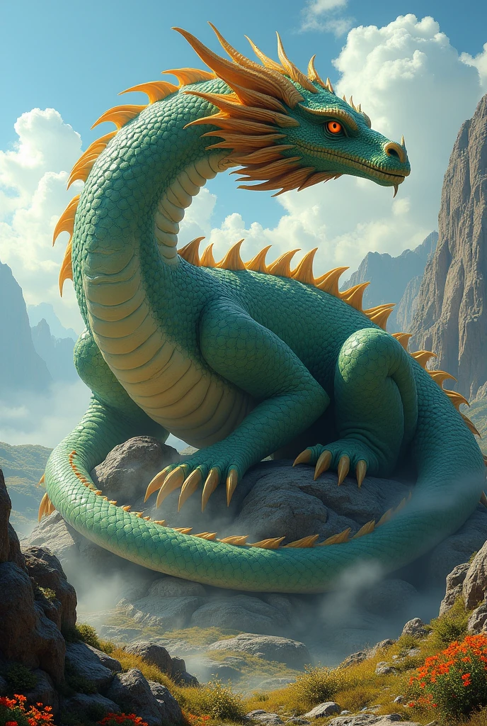 The fat dragon is so fat that it is as fat as a mountain and its neck is also so fat