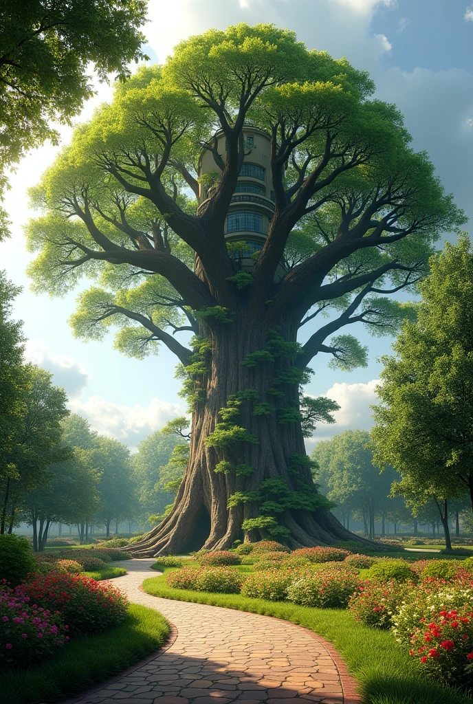 A tree shaped like a building 
