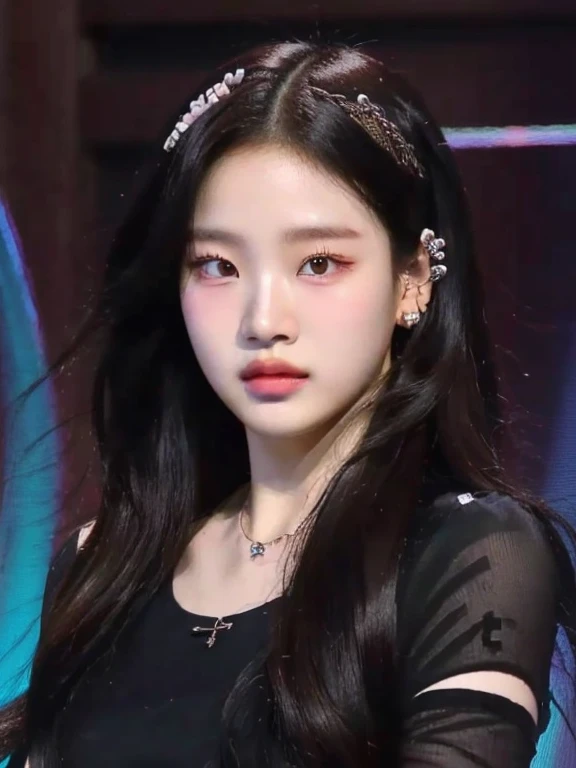 un primer plano de una persona con un micrófono en la mano, portrait of jossi de blackpink, jennie rosa negro, Jaeyeon Nam, jossi de blackpink, portrait of female ídolo coreano, Yanjun Chengt, inspired by Yanjun Cheng, ídolo coreano, Retrato del ídolo kpop, kda, jinyoung shin, gongbi, TaeJune Kim