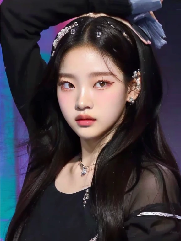 un primer plano de una persona con un micrófono en la mano, portrait of jossi de blackpink, jennie rosa negro, Jaeyeon Nam, jossi de blackpink, portrait of female ídolo coreano, Yanjun Chengt, inspired by Yanjun Cheng, ídolo coreano, Retrato del ídolo kpop, kda, jinyoung shin, gongbi, TaeJune Kim