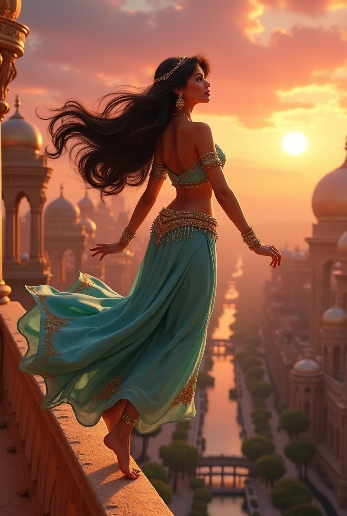 Stunning Princess Jasmine, photo in 8k, in action, cinematic.