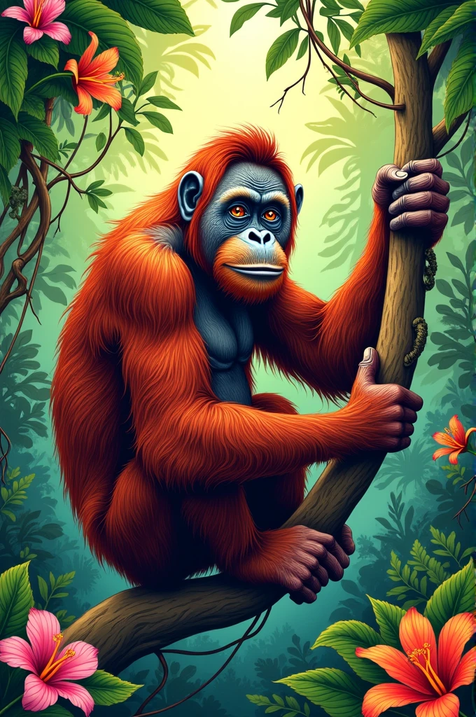 Orang hutan lineart full color detail free in the jungle