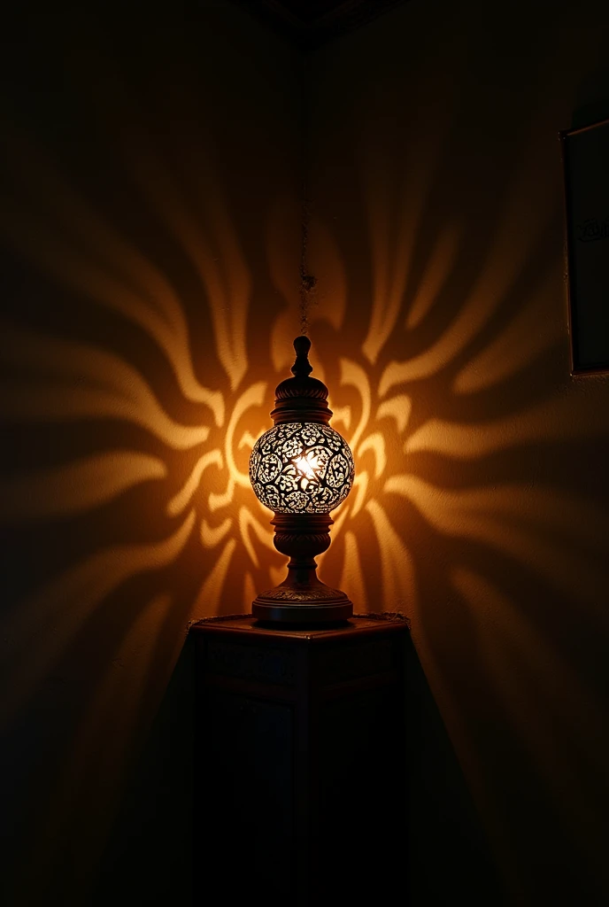 
[Scene 3: The Glowing Lamp Inside the Haveli]
Prompt: A mysterious, ancient lamp glowing faintly in a dark corner of the haveli. The light casts long shadows on the walls, creating an eerie yet intriguing scene. Ahmed and Farhan are standing nearby, with Farhan looking scared and Ahmed appearing curious and excited.