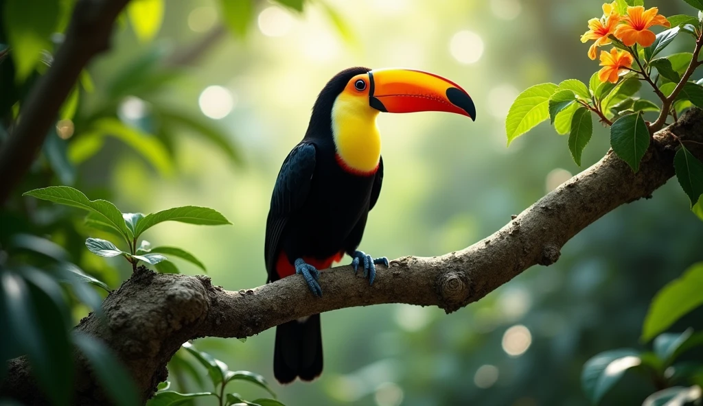 A beautiful toucan perched on a tree branch 