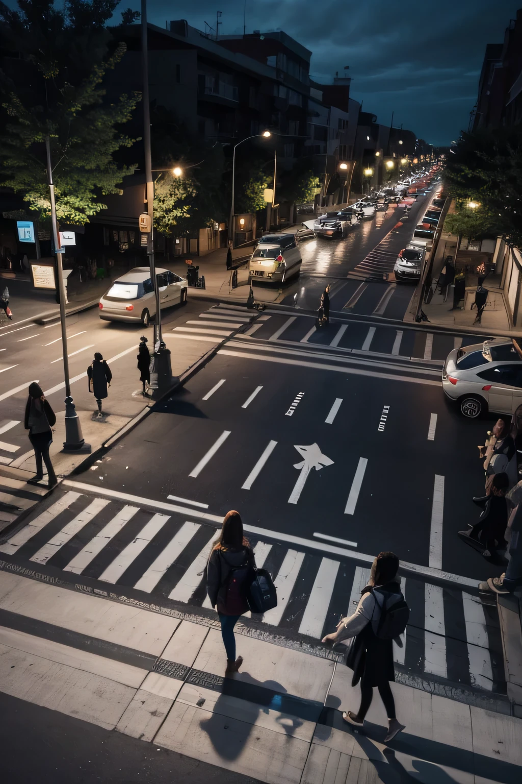 illustration of traffic with pedestrians on the crosswalk