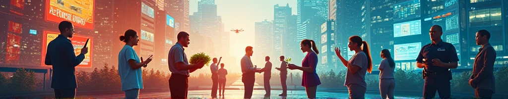 I created a banner with real people in 8k with professions like: teacher, farmer, nurse, lawyer, doctor, janitor, Policerman, an image with a background that brings technology and current affairs that shows the diversity of professions.