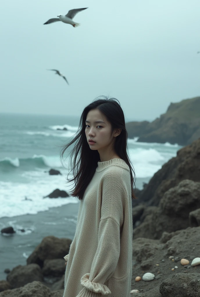 Depressed，at the seaside，Asian