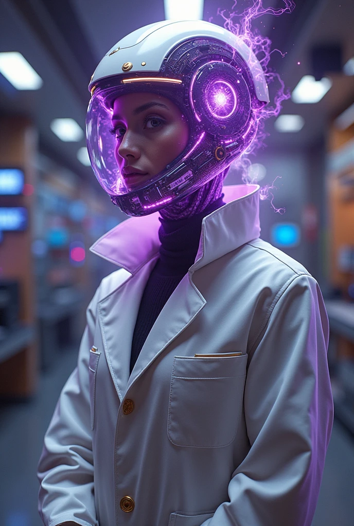 You are going to make a fusion of these characters, doctor Starline, Dr stockman, Arnim Zola, Assistant Black.
Just a character. Use a white violet gold brown color scheme