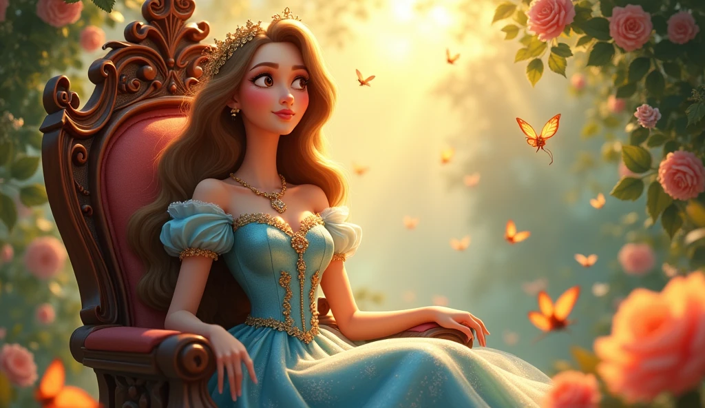 Creat a animated image of a princess who sits on his chair 