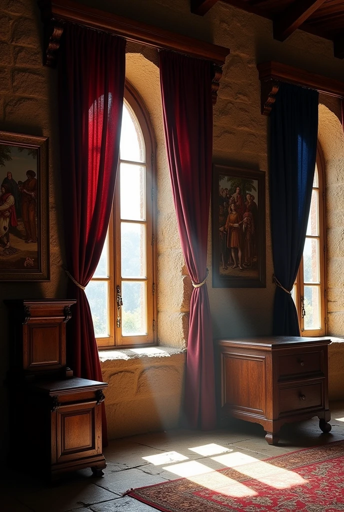 Windows with cloth curtains in the Middle Ages