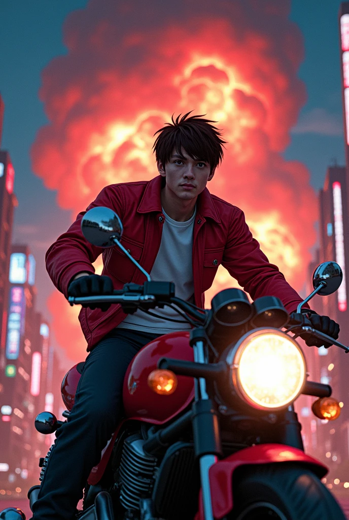 anime style combined with 3D elements,scene from movie "Akira",main character Kaneda on his iconic red bike,in the far distance Neo Tokyo,multiple massive explosions,cyberpunk scene. futuristic bike,iconic red bike,Kaneda,in a cyberpunk city,anamorphic lens flare by Katsuhiro Otomo
anime style combined with 3D elements,scene from movie "Akira",main character Kaneda on his iconic red bike,in the far distance Neo Tokyo,multiple massive explosions,cyberpunk scene. futuristic bike,iconic red bike,Kaneda, incredibly cinematic, like a movie poster,
by Katsuhiro Otomo