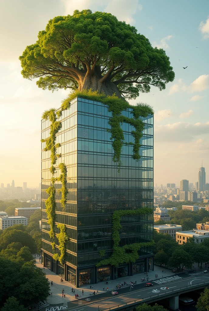 A building with a tree growing out of it 
