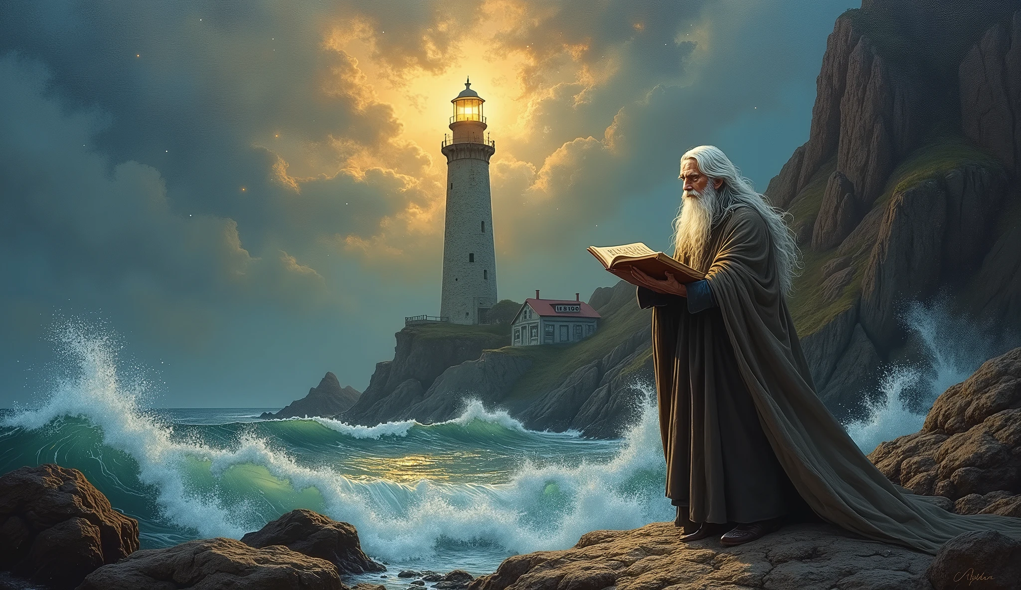 oil painting, beacon of wisdom