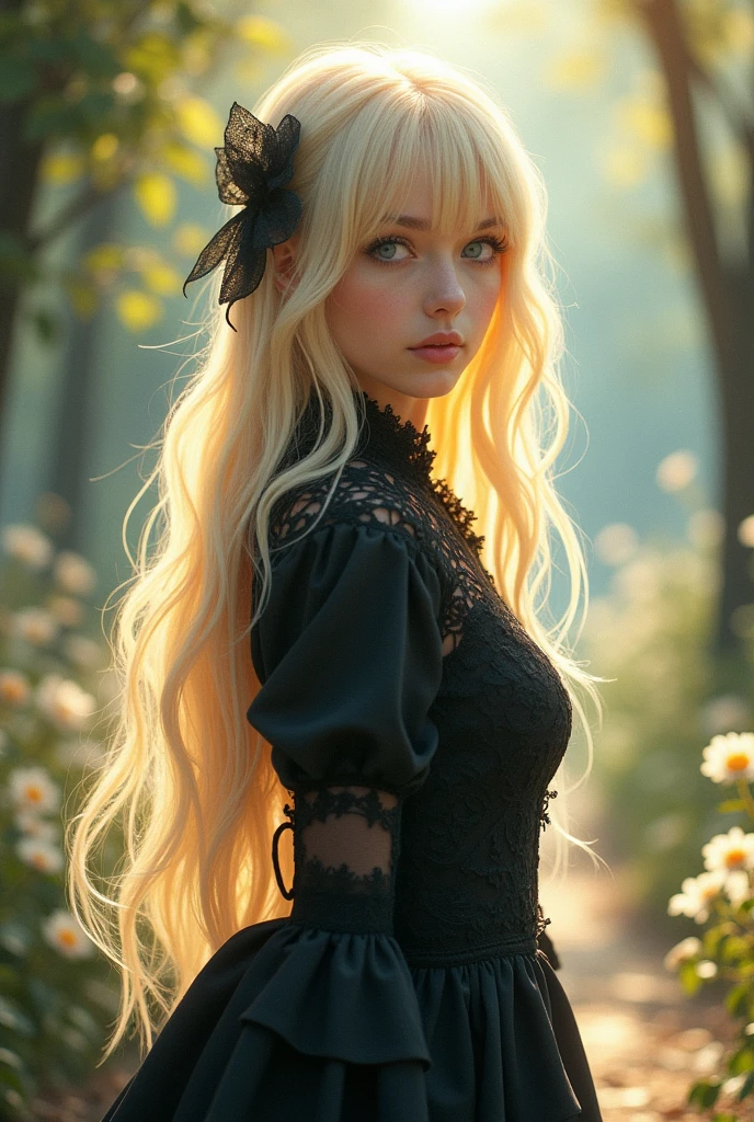 A beautiful girl with etehereal beauty and long silky blond hair with a really light blond color and sky blue eyes and porcelain white skin wearing a uniform like yui komori