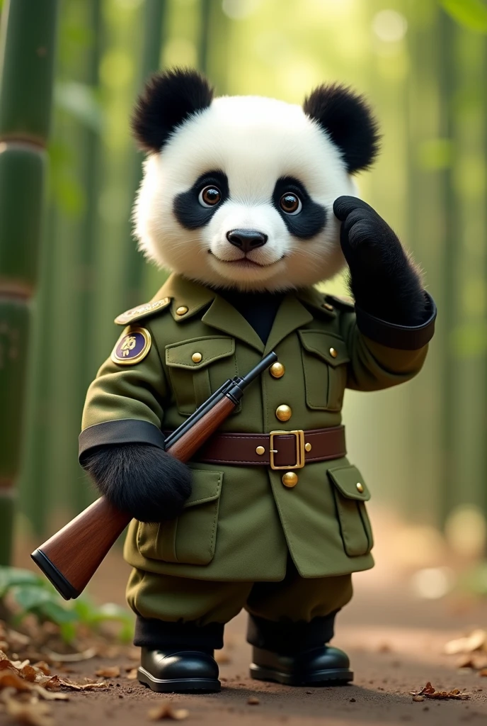 panda bear dressed as a soldier