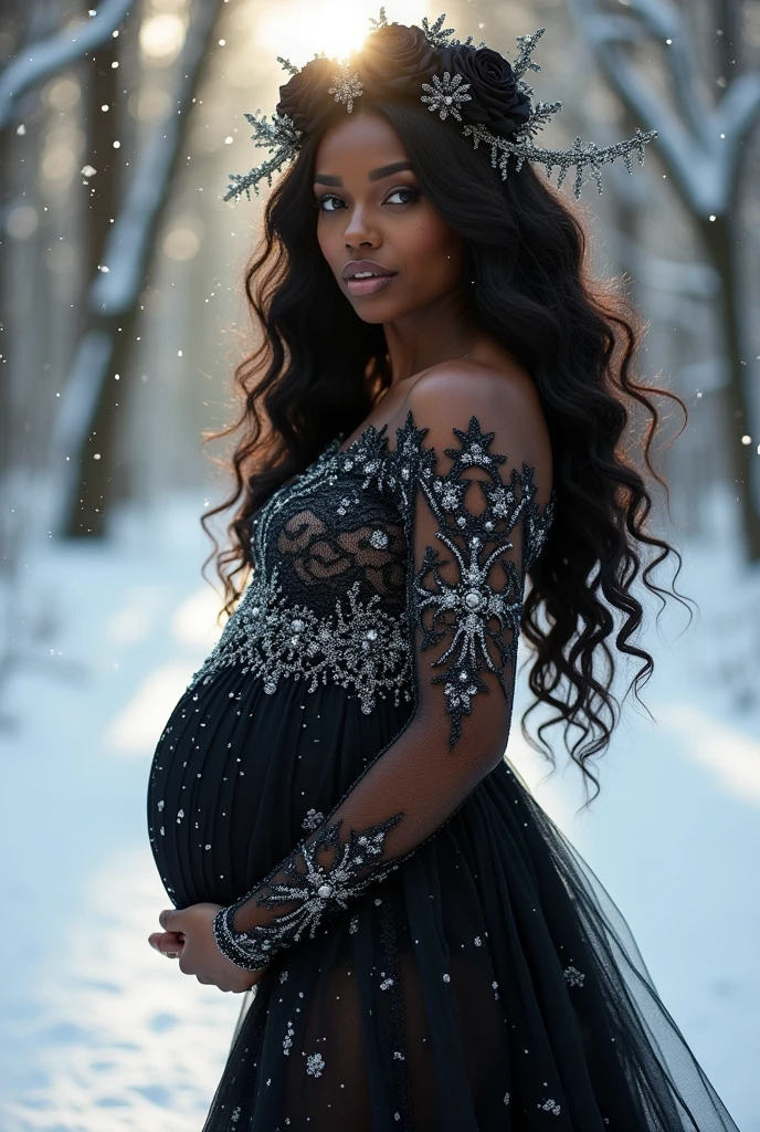 sexy goth african woman pregnant winter dress