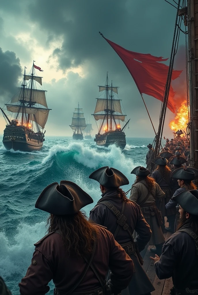 creates an image of pirates at war
