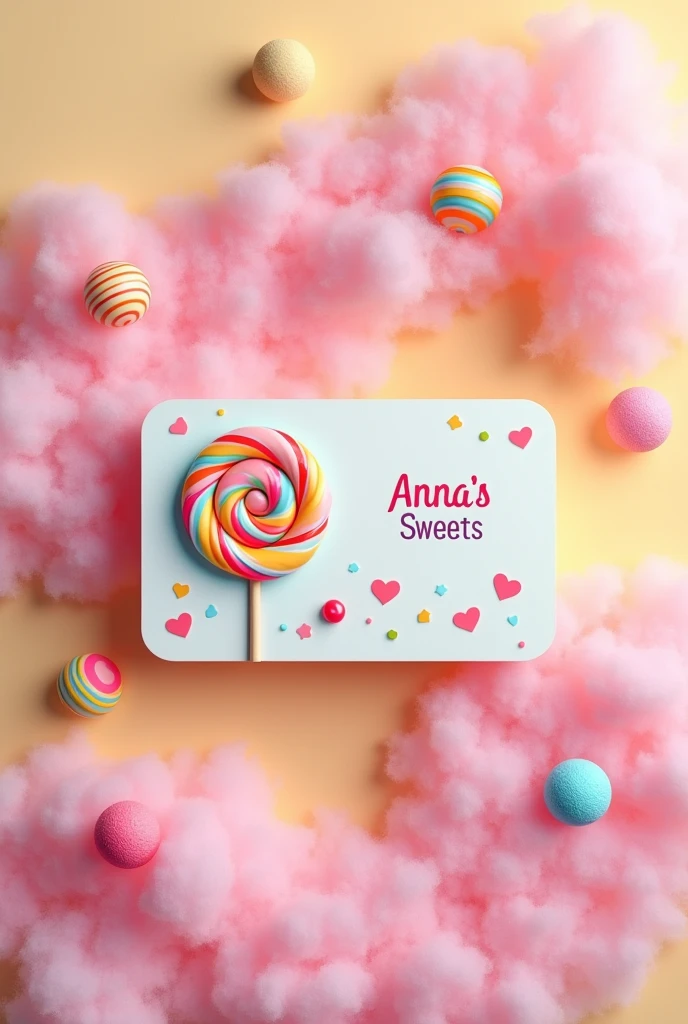 create a realistic business card for a candy store called "Anna's sweets"