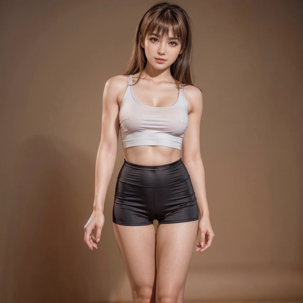 Kasumi, brown eyes, (best quality, ultra detail), (realistic:1.37), beautiful and detailed face, ultra-realistic texture, Delicate face, delicate body, red lipstick, bright colors. high definition, 8K, expression with a slight cute smile and sexy