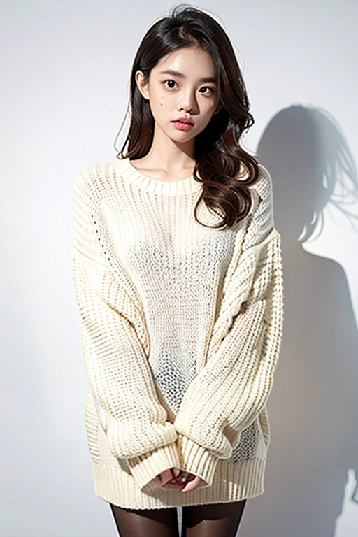 1 Girl,sweater,White background,