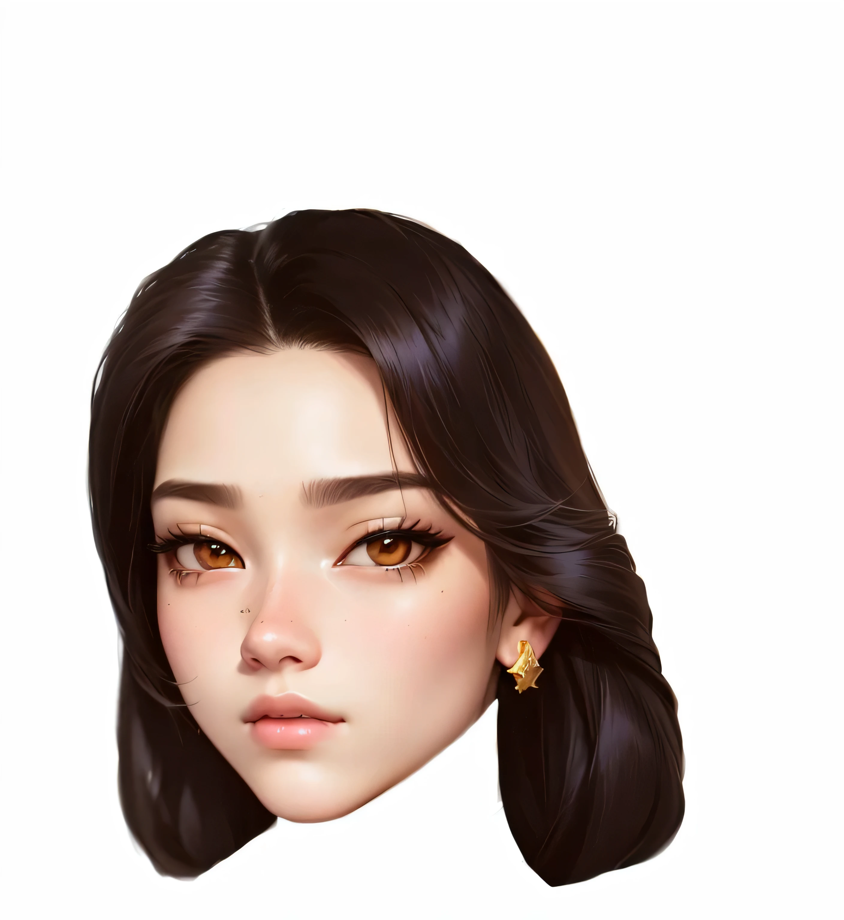 a cartoon a close up of a woman with long hair and a sad face, inspired by Sim Sa-jeong, portrait jisoo blackpink, realism artstyle, realistic beautiful face, single realistic face, kda, south east asian with round face, 2 d cg, face realistic, beautiful realistic face, in the art style of bowater, with round face, high quality portrait