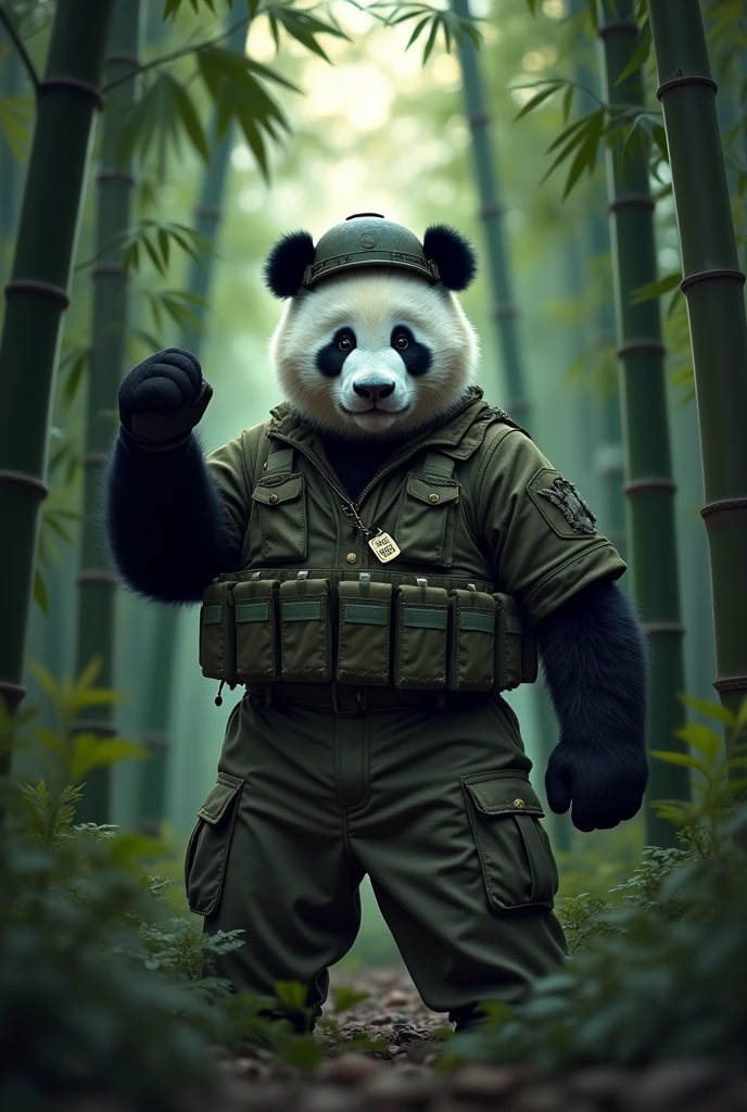 Panda bear dressed in special forces