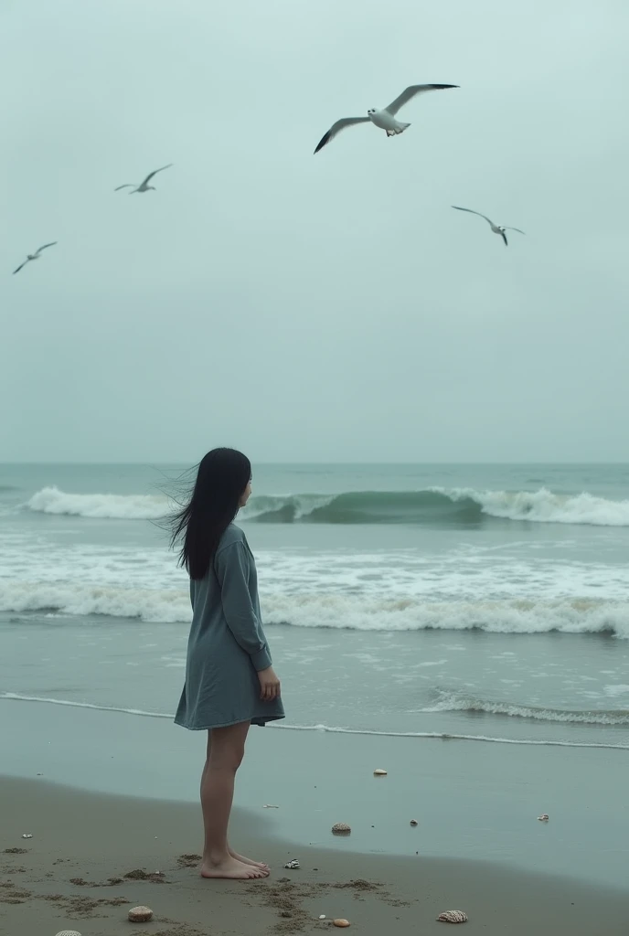 Depressed,at the seaside,Asian