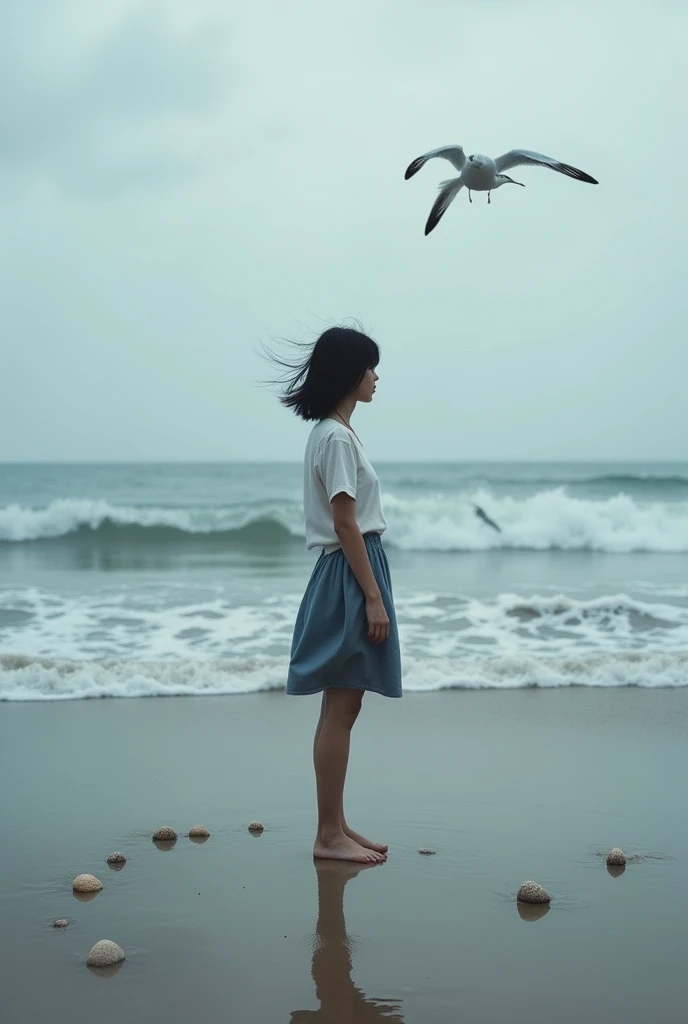 Depressed,at the seaside,Asian