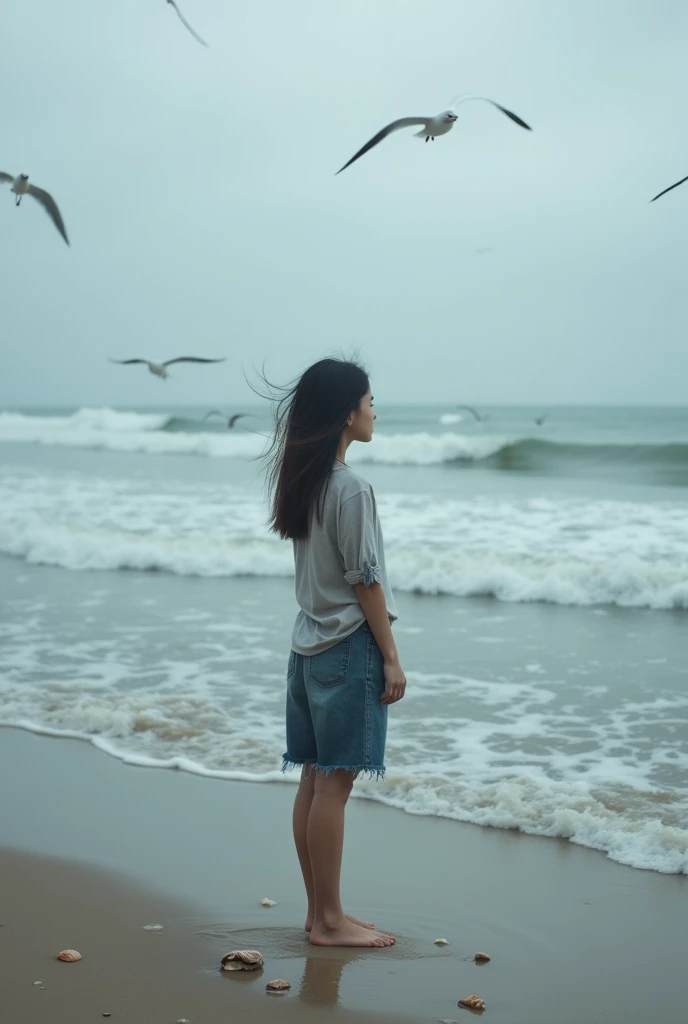 Depressed,at the seaside,Asian