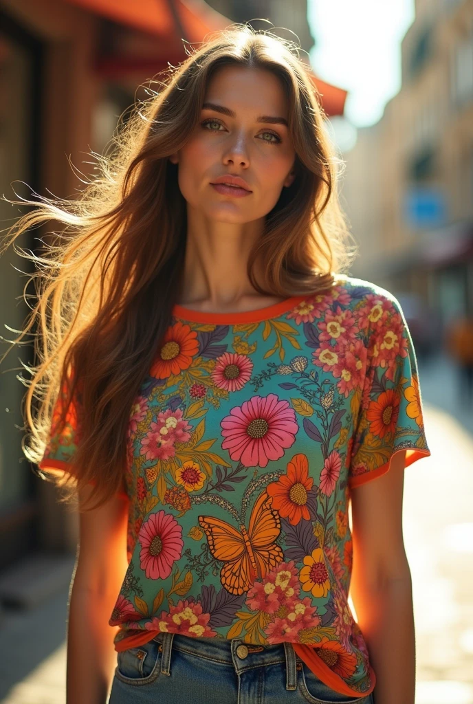 Beautiful aesthetic female t shirt vintage colourful with details