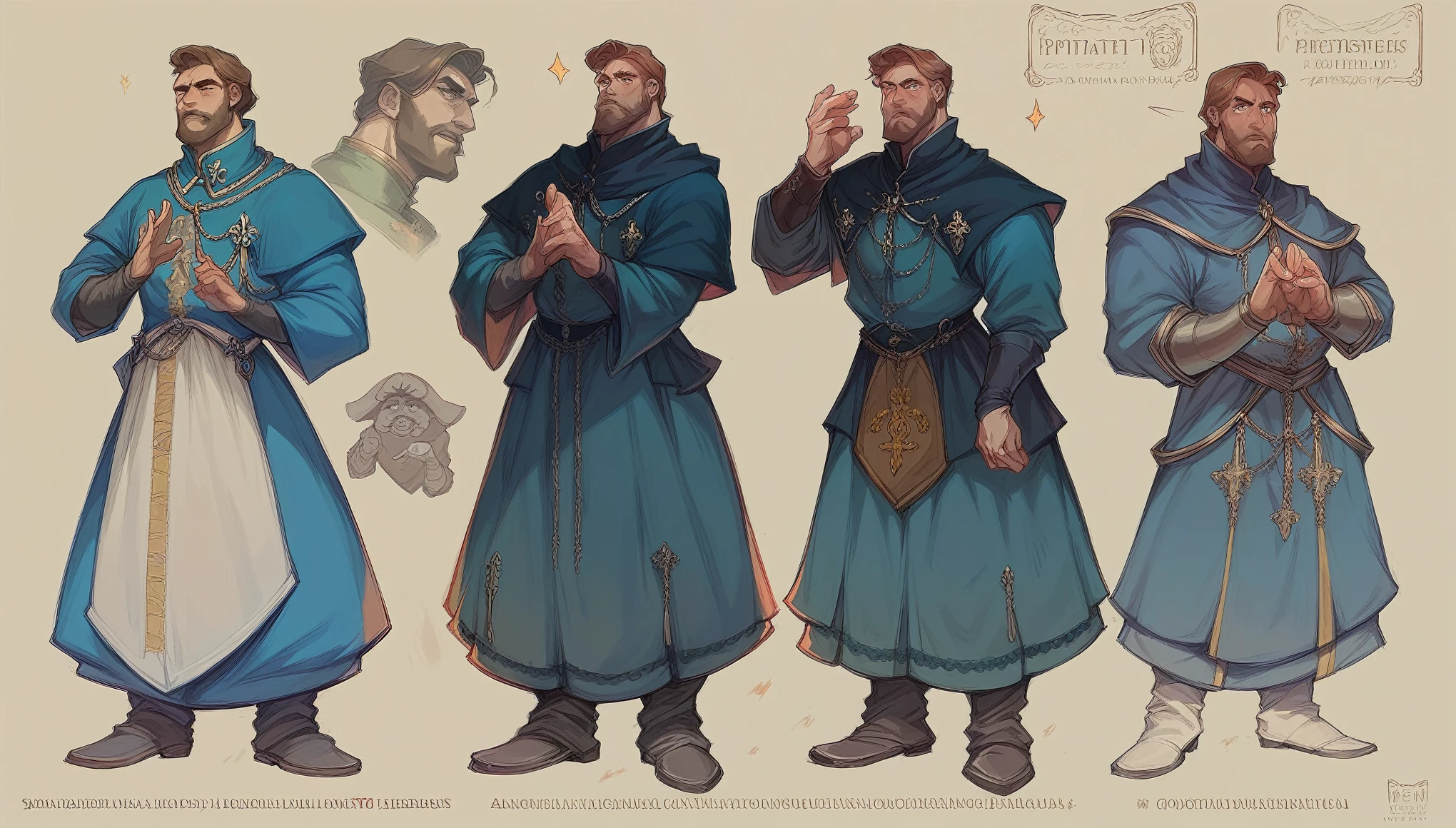 Concept art, man, priest, MEDIEVAL CLOTHES, medieval gothic theme, full body pose