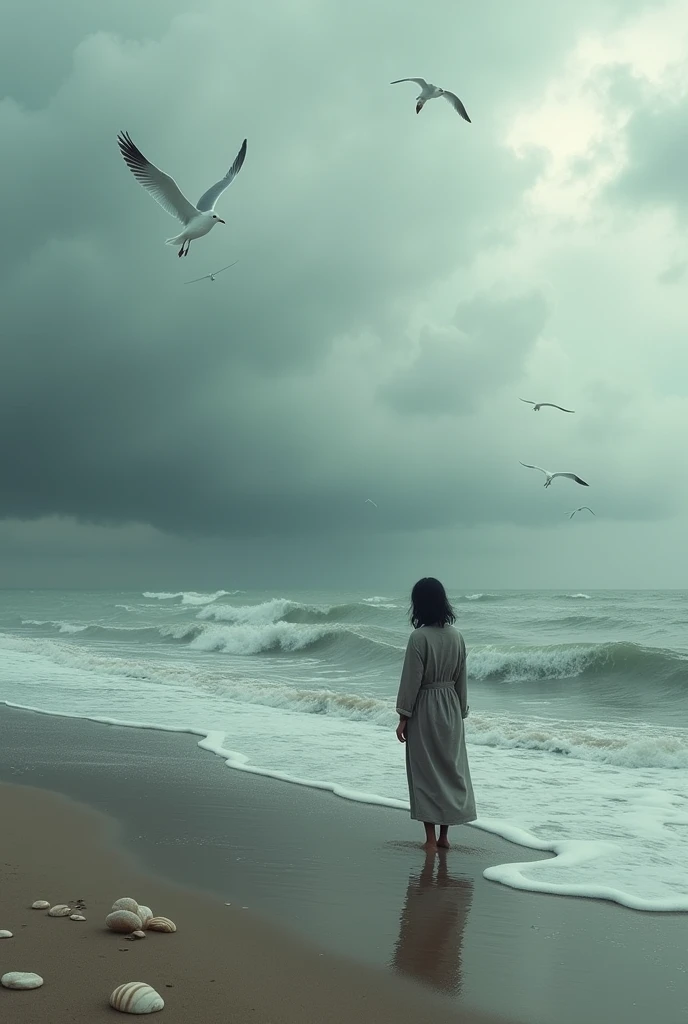 Depressed,at the seaside,Asian