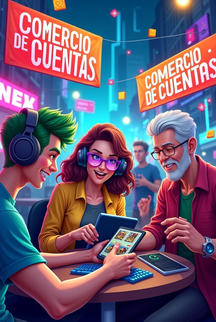 create an image for a group of account trades with the name of game trades in spanish