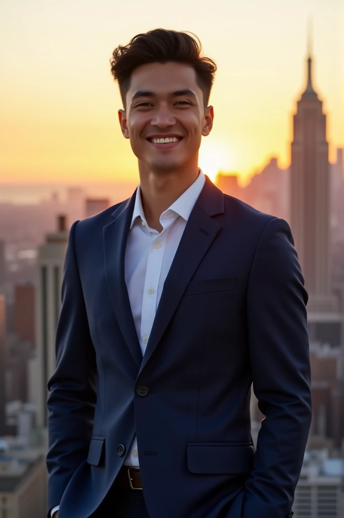 Create a photo Young boy age 24 years with dynamic personality and formal Clothes