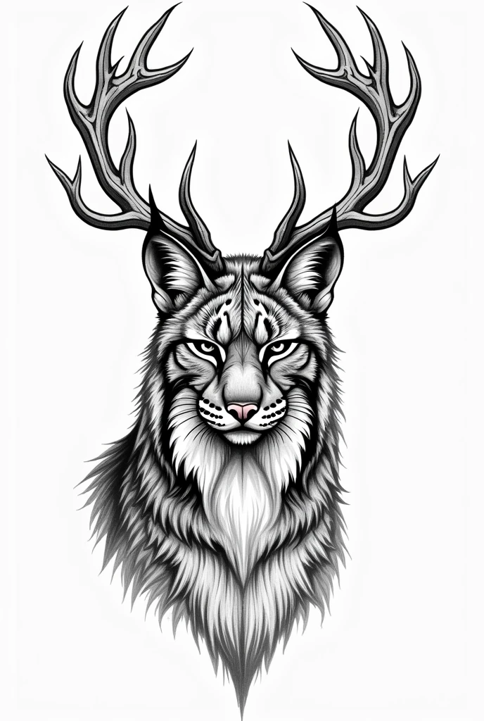 Could you create a sketch of a tattoo with just lines for the forearm of a lynx with deer antlers?, also with Nordic symbols